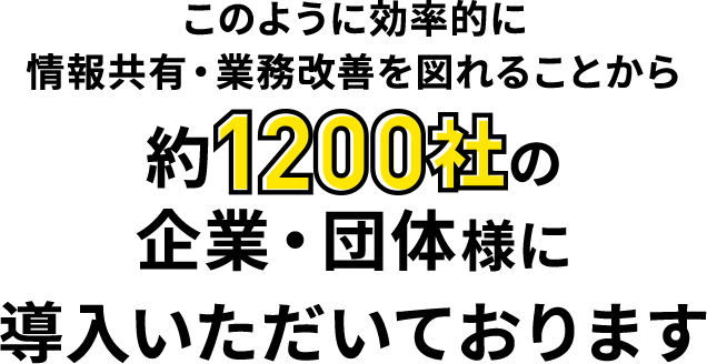 このように効率的に情報共有・業務改善を図れることから約1200社の企業・団体様に導入いただいております